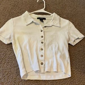 Cropped button up white collared shirt